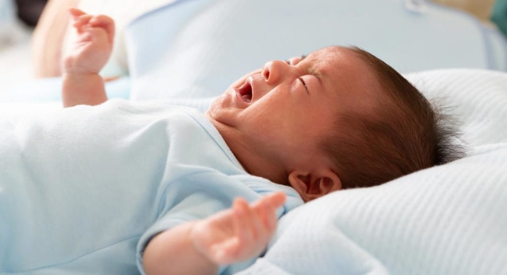 Infant crying due to Noonan Syndrome, receiving treatment from Dr. Josua Smith, the region's only pediatric endocrinologist in Idaho Falls and Pocatello.