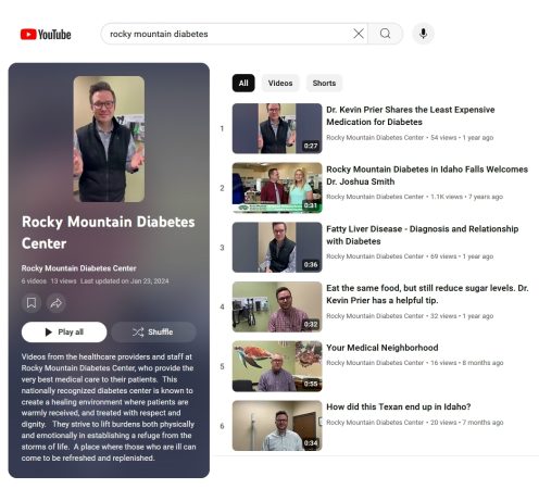Rocky Mountain Diabetes YouTube Channel page.