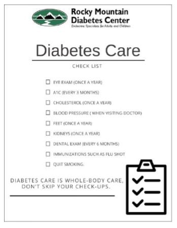 Diabetes Care Checklist for patients in Idaho Falls, Pocatello and all of east idaho.