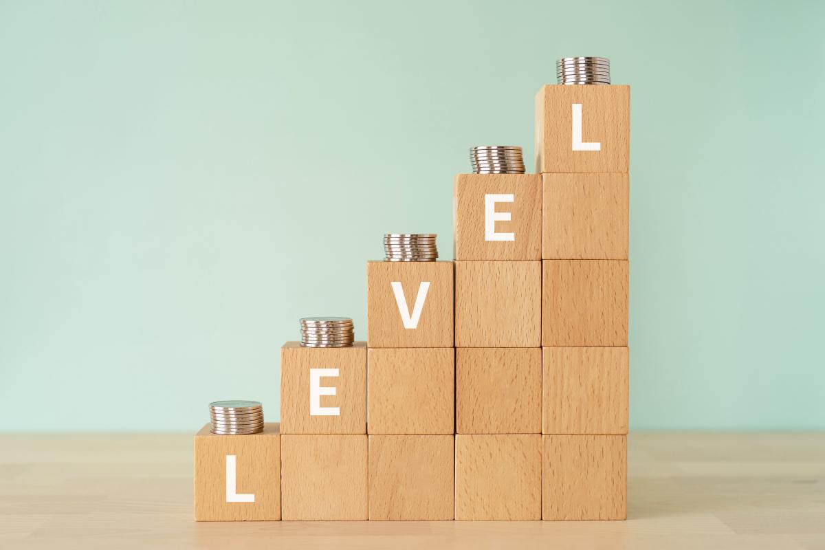 A staircase of blocks illustrating the levels of diabetes related insurance coverage.