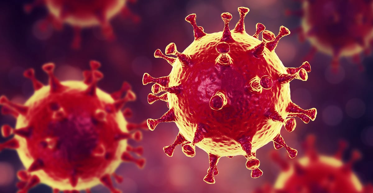 close-up renderig of the coronavirus.
