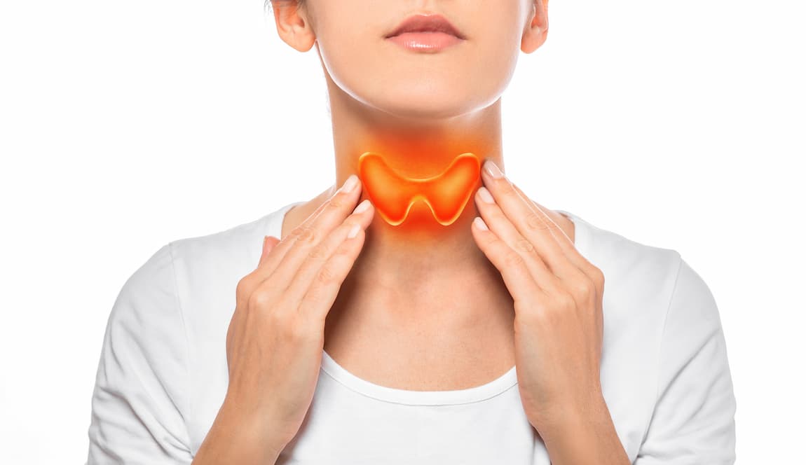 thyroid superimposed on woman's neck.